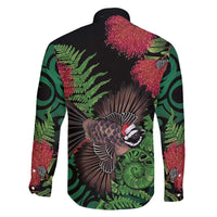 Meri Kirihimete New Zealand Family Matching Long Sleeve Bodycon Dress and Hawaiian Shirt Piwakawaka Koru Fern Mix Pohutukawa - Polynesian Pride