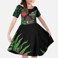Meri Kirihimete New Zealand Family Matching Mermaid Dress and Hawaiian Shirt Piwakawaka Koru Fern Mix Pohutukawa - Polynesian Pride