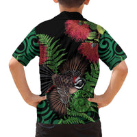 Meri Kirihimete New Zealand Family Matching Off The Shoulder Long Sleeve Dress and Hawaiian Shirt Piwakawaka Koru Fern Mix Pohutukawa - Polynesian Pride
