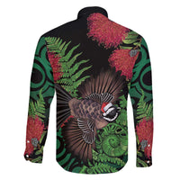 Meri Kirihimete New Zealand Family Matching Off The Shoulder Long Sleeve Dress and Hawaiian Shirt Piwakawaka Koru Fern Mix Pohutukawa - Polynesian Pride