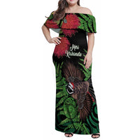 Meri Kirihimete New Zealand Family Matching Off Shoulder Maxi Dress and Hawaiian Shirt Piwakawaka Koru Fern Mix Pohutukawa - Polynesian Pride