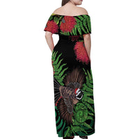 Meri Kirihimete New Zealand Family Matching Off Shoulder Maxi Dress and Hawaiian Shirt Piwakawaka Koru Fern Mix Pohutukawa - Polynesian Pride