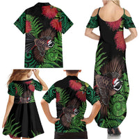 Meri Kirihimete New Zealand Family Matching Summer Maxi Dress and Hawaiian Shirt Piwakawaka Koru Fern Mix Pohutukawa - Polynesian Pride