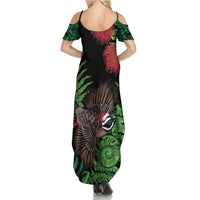 Meri Kirihimete New Zealand Family Matching Summer Maxi Dress and Hawaiian Shirt Piwakawaka Koru Fern Mix Pohutukawa - Polynesian Pride