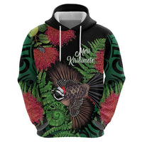 Meri Kirihimete New Zealand Hoodie Piwakawaka Koru Fern Mix Pohutukawa - Polynesian Pride