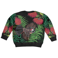 Meri Kirihimete New Zealand Kid Ugly Christmas Sweater Piwakawaka Koru Fern Mix Pohutukawa - Polynesian Pride