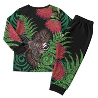 Meri Kirihimete New Zealand Christmas Pajama Set Piwakawaka Koru Fern Mix Pohutukawa - Polynesian Pride