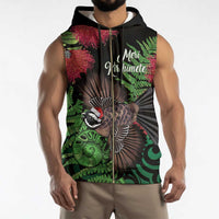 Meri Kirihimete New Zealand Sleeveless Zip Hoodie Piwakawaka Koru Fern Mix Pohutukawa - Polynesian Pride