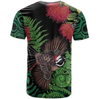 Meri Kirihimete New Zealand T Shirt Piwakawaka Koru Fern Mix Pohutukawa - Polynesian Pride