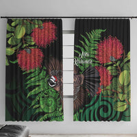 Meri Kirihimete New Zealand Window Curtain Piwakawaka Koru Fern Mix Pohutukawa - Polynesian Pride