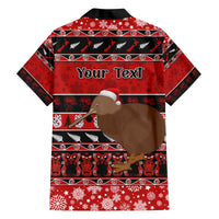 Personalised New Zealand Christmas Family Matching Off Shoulder Short Dress and Hawaiian Shirt Aotearoa Kiwi Meri Kirihimete Red Version LT14 - Polynesian Pride