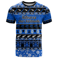 Personalised New Zealand Christmas T Shirt Aotearoa Kiwi Meri Kirihimete Blue Version LT14 Blue - Polynesian Pride