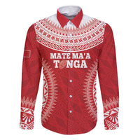 Custom Tonga Mate Maa Family Matching Long Sleeve Bodycon Dress and Hawaiian Shirt Go Champions Tongan Ngatu - Red LT14 Dad's Shirt - Long Sleeve Red - Polynesian Pride