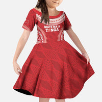 Custom Tonga Mate Maa Family Matching Short Sleeve Bodycon Dress and Hawaiian Shirt Go Champions Tongan Ngatu - Red LT14 Daughter's Dress Red - Polynesian Pride