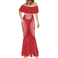 Custom Tonga Mate Maa Mermaid Dress Go Champions Tongan Ngatu - Red