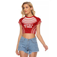 Custom Tonga Mate Maa Raglan Cropped T Shirt Go Champions Tongan Ngatu - Red