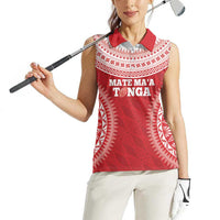 Custom Tonga Mate Maa Women Sleeveless Polo Shirt Go Champions Tongan Ngatu - Red