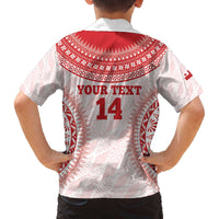 Custom Tonga Mate Maa Family Matching Off The Shoulder Long Sleeve Dress and Hawaiian Shirt Go Champions Tongan Ngatu - White LT14 - Polynesian Pride