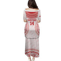 Custom Tonga Mate Maa Family Matching Puletasi and Hawaiian Shirt Go Champions Tongan Ngatu - White