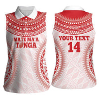 Custom Tonga Mate Maa Women Sleeveless Polo Shirt Go Champions Tongan Ngatu - White LT14 - Polynesian Pride