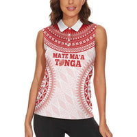 Custom Tonga Mate Maa Women Sleeveless Polo Shirt Go Champions Tongan Ngatu - White LT14 - Polynesian Pride