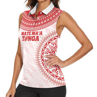 Custom Tonga Mate Maa Women Sleeveless Polo Shirt Go Champions Tongan Ngatu - White LT14 - Polynesian Pride