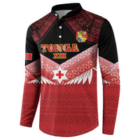 Custom Mate Maa Tonga XIII Button Sweatshirt Tongan Kupesi Ngatu - Rugby Style