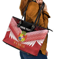 Custom Mate Maa Tonga XIII Leather Tote Bag Tongan Kupesi Ngatu - Rugby Style