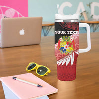 Personalised Mate Maa Tonga XIII Tumbler With Handle Tongan Kupesi Ngatu - Rugby Style