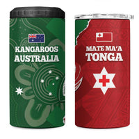 Tonga And Australia Rugby 4 in 1 Can Cooler Tumbler Mate Maa Tongan Ngatu Mix Kangaroos Aboriginal