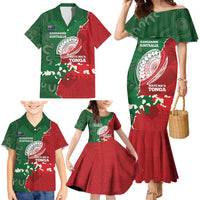 Custom Tonga And Australia Rugby Family Matching Mermaid Dress and Hawaiian Shirt Mate Maa Tongan Ngatu Mix Kangaroos Aboriginal
