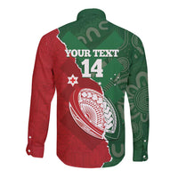 Custom Tonga And Australia Rugby Long Sleeve Button Shirt Mate Maa Tongan Ngatu Mix Kangaroos Aboriginal LT14 - Polynesian Pride