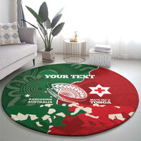 Custom Tonga And Australia Rugby Round Carpet Mate Maa Tongan Ngatu Mix Kangaroos Aboriginal LT14 - Polynesian Pride