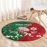 Custom Tonga And Australia Rugby Round Carpet Mate Maa Tongan Ngatu Mix Kangaroos Aboriginal LT14 - Polynesian Pride