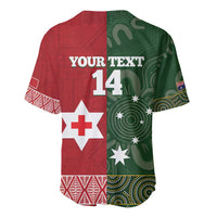 Custom Mate Maa Tonga And Kangaroo Australia Baseball Jersey Tongan Kupesi Mix Aboriginal Art LT14 - Polynesian Pride