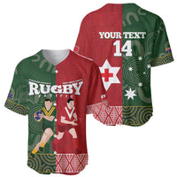 Custom Mate Maa Tonga And Kangaroo Australia Baseball Jersey Tongan Kupesi Mix Aboriginal Art LT14 - Polynesian Pride