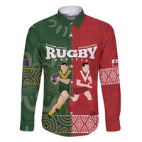 Custom Mate Maa Tonga And Kangaroo Australia Family Matching Long Sleeve Bodycon Dress and Hawaiian Shirt Tongan Kupesi Mix Aboriginal Art LT14 Dad's Shirt - Long Sleeve Green - Polynesian Pride