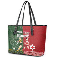 Custom Mate Maa Tonga And Kangaroo Australia Leather Tote Bag Tongan Kupesi Mix Aboriginal Art