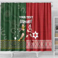 Custom Mate Maa Tonga And Kangaroo Australia Shower Curtain Tongan Kupesi Mix Aboriginal Art LT14 - Polynesian Pride