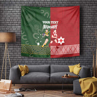 Custom Mate Maa Tonga And Kangaroo Australia Tapestry Tongan Kupesi Mix Aboriginal Art LT14 Green - Polynesian Pride