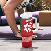 Personalised Mate Maa Tonga And Kangaroo Australia Tumbler With Handle Tongan Kupesi Mix Aboriginal Art