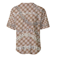 Brown Aloha Hawaii Shell Lei Baseball Jersey Palaka Hebrew Cone Honey Cowrie Elegant Curves LT14 - Polynesian Pride
