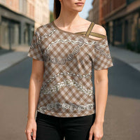 Brown Aloha Hawaii Shell Lei Cross Shoulder Shirt Palaka Hebrew Cone Honey Cowrie Elegant Curves LT14 - Polynesian Pride