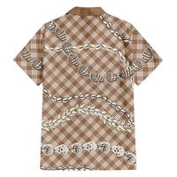 Brown Aloha Hawaii Shell Lei Family Matching Long Sleeve Bodycon Dress and Hawaiian Shirt Palaka Hebrew Cone Honey Cowrie Elegant Curves LT14 - Polynesian Pride