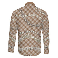 Brown Aloha Hawaii Shell Lei Family Matching Long Sleeve Bodycon Dress and Hawaiian Shirt Palaka Hebrew Cone Honey Cowrie Elegant Curves LT14 - Polynesian Pride