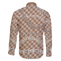 Brown Aloha Hawaii Shell Lei Family Matching Long Sleeve Bodycon Dress and Hawaiian Shirt Palaka Hebrew Cone Honey Cowrie Elegant Curves - Polynesian Pride