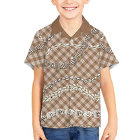 Brown Aloha Hawaii Shell Lei Family Matching Long Sleeve Bodycon Dress and Hawaiian Shirt Palaka Hebrew Cone Honey Cowrie Elegant Curves LT14 Son's Shirt Brown - Polynesian Pride