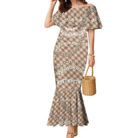 Brown Aloha Hawaii Shell Lei Family Matching Mermaid Dress and Hawaiian Shirt Palaka Hebrew Cone Honey Cowrie Elegant Curves LT14 Mom's Dress Brown - Polynesian Pride