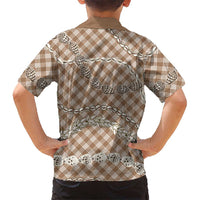 Brown Aloha Hawaii Shell Lei Family Matching Off Shoulder Short Dress and Hawaiian Shirt Palaka Hebrew Cone Honey Cowrie Elegant Curves LT14 - Polynesian Pride