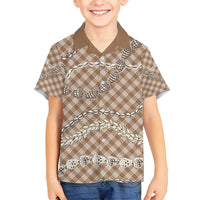 Brown Aloha Hawaii Shell Lei Family Matching Puletasi and Hawaiian Shirt Palaka Hebrew Cone Honey Cowrie Elegant Curves - Polynesian Pride